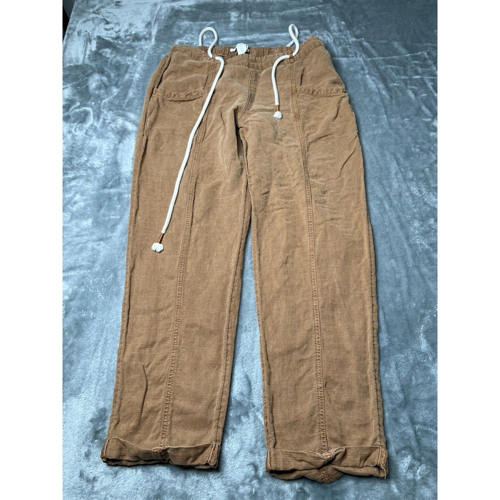 C&C California Pants Women Size Large Beige Pull On Coastal Casual Relaxed Linen
